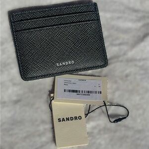 Sandro Black Textured Leather Card Holder RECONSTITUTED LEATHER CARDHOLDER